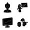 Businesswoman, growth charts, brainstorming.Business-conference and negotiations set collection icons in black style