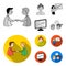 Businesswoman, growth charts, brainstorming.Business-conference and negotiations set collection icons in monochrome,flat