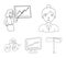 Businesswoman, growth charts, brainstorming.Business-conference and negotiations set collection icons in outline style