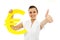 Businesswoman happy thumb up with euro symbol