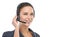 Businesswoman, headset and assistant in studio, customer service and crm on white background. Female person, call centre