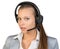 Businesswoman in headset with her head half-turned