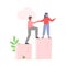 Businesswoman Helping her Male Collegue to Climb up on Column of Columns, Moving up Motivation Business Concept Cartoon
