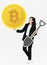 Businesswoman holding bitcoin cryptocurrency and mining concept icons