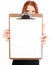 Businesswoman Holding Blank Clipboard