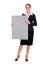 Businesswoman holding blank poster