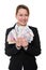 Businesswoman is holding diverse currencies