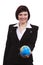 Businesswoman holding Earth globe on a hand