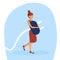 Businesswoman holding electric plug preparing startup project woman ready connection concept flat cartoon character full