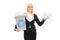 Businesswoman holding a recycle bin