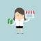 Businesswoman holding shop and money