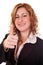 Businesswoman holding thumb up