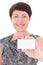 Businesswoman holding visiting card