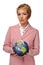 Businesswoman holding the world