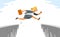 Businesswoman jumps through gap, business risk concept vector illustration, woman employee worker leap over obstacle, career