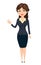 Businesswoman making greeting gesture. Cute cartoon character.