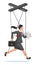 Businesswoman marionette is hanging on ropes.