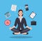 Businesswoman meditating, time management,