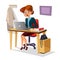 Businesswoman in office vector illustration of cartoon girl manager confident working on modern laptop at table desk