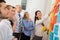 Businesswoman Pointing Labels On Whiteboard