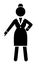 Businesswoman portrait, black figure of business person point down, show something with hand