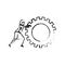 Businesswoman pushing a big gears cogwheel silhouette blurred monochrome