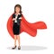 Businesswoman in a red cloak. Superhero of business.