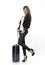 businesswoman with a rolling suitcase.