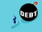 Businesswoman run away from debt. Business Debt Ball