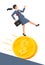 Businesswoman running away from big debt coin