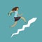 Businesswoman running up stairway. Career ladder, success concept. Business vector illustration