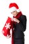 Businesswoman in santa hat with red christmas sock