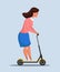 Businesswoman on scooter rushing to work cartoon