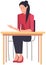 Businesswoman sits at workplace. Woman works in business, plans development strategy st table