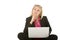 Businesswoman Sitting In Front Of Laptop Thinking