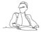 Businesswoman sitting at her workplace in office. Business concept illustration. Continuous line drawing. Isolated on