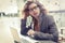 Businesswoman Sitting Outdoors, Working On Her Computer