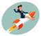 Businesswoman space rocket ship female business startup cartoon design vector illustration