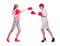 The businesswoman and sportsman boxing on