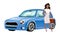 Businesswoman standing by car flat color vector faceless character