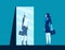 Businesswoman standing and looking body in mirror of robot reflection. Concept business vector illustration. Flat design style