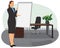 Businesswoman standing next to flip board