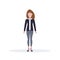 Businesswoman standing pose happy brown hair woman office worker female cartoon character full length flat isolated