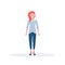 Businesswoman standing pose happy redhead woman office worker female cartoon character full length flat isolated