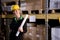 Businesswoman in storage warehouse