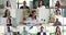 Businesswoman talk to business partners use videocall, collage view