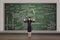 Businesswoman thumbs up on written chalkboard background