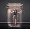 Businesswoman trapped into a glass jar concept