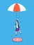 Businesswoman with umbrella aiming on target. Risky business, success and focus vector concept