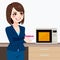 Businesswoman Using Office Kitchen Microwave